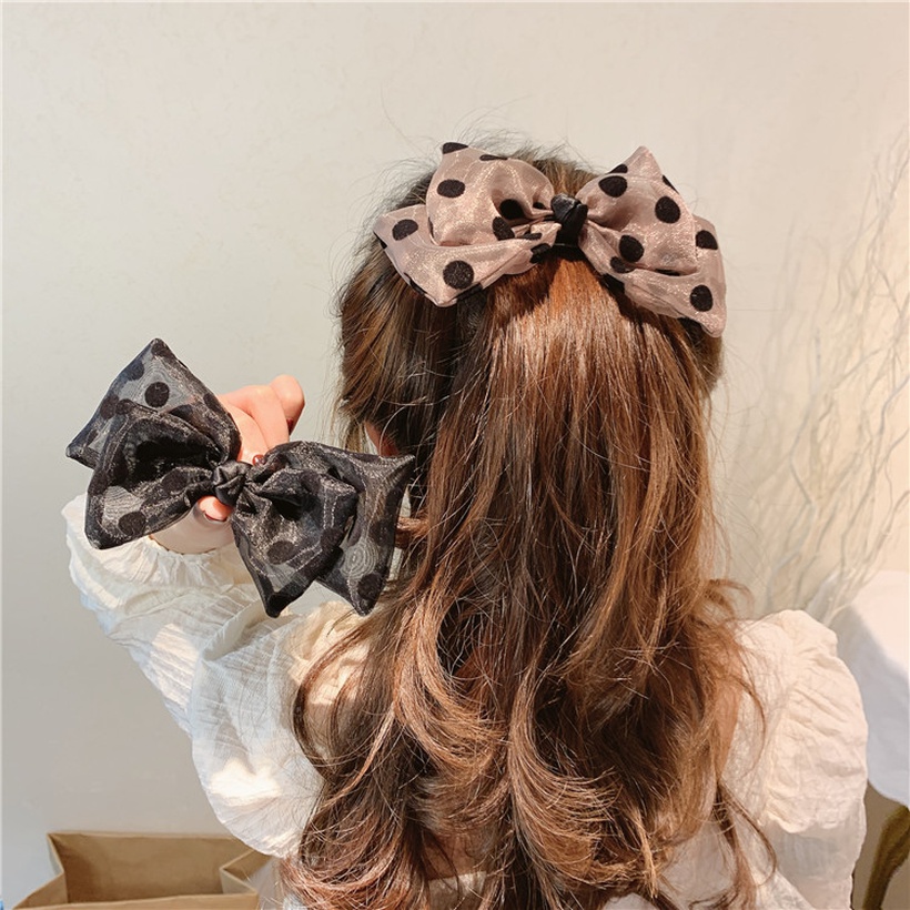 Korean Spring Hair Clips Yarn Black Bow Wave Point Hair Head Rope Girl