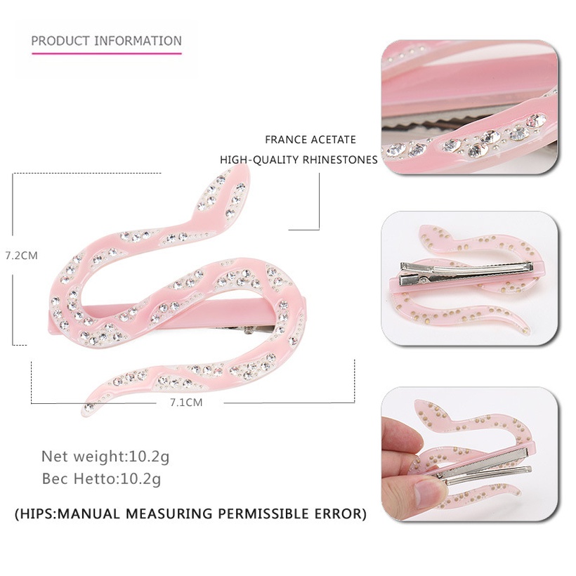 Fashion Snake Acetic Acid Sheets Handmade Rhinestones Hair Clip Piece