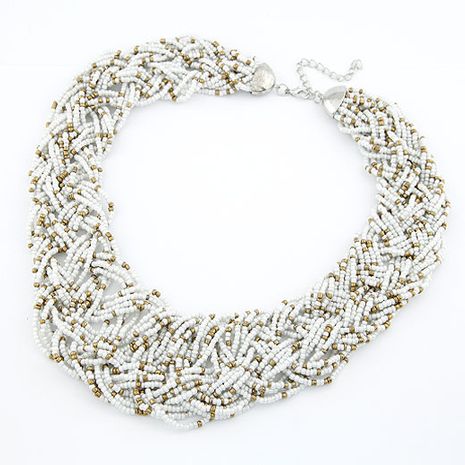 Handmade  Bohemian style  easy match rice beads weave necklace ( white ) 210492
