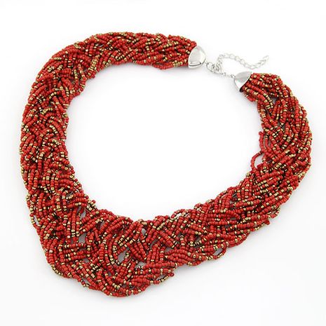 Handmade  Bohemian style  easy match rice beads weave necklace ( red ) 210495