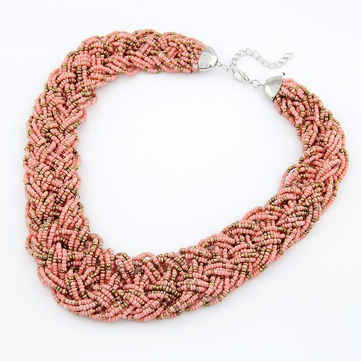 Handmade  Bohemian style  easy match rice beads weave necklace  pink  210493
