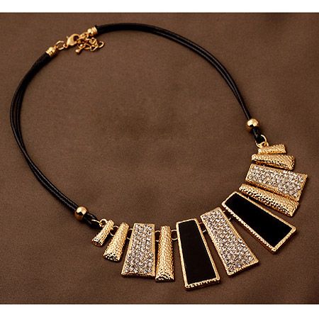 EXQUISITE boast easy match gem embedded metal bar leather short necklace 209523
