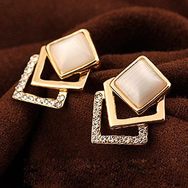 EXQUISITE  cat s eye stere squre ear studs 205932