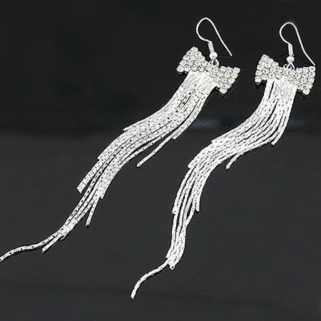 Gem bowknot long tassel earrings 198501