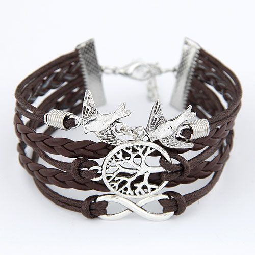 Classic the life tree and flying bird alloy handmade multilayer weave bracelet 213141
