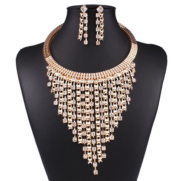 Occident fashion multilayer tassel rhinestone necklace Earring Sets  Photo Color  NHNMD1065