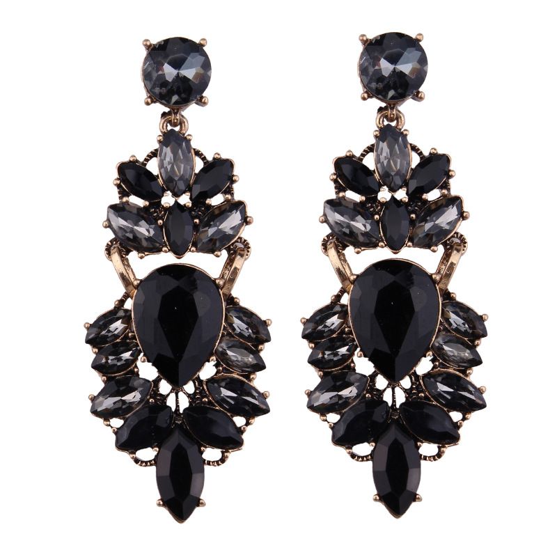 Occident and the United States alloy Rhinestone earring black NHJQ6521