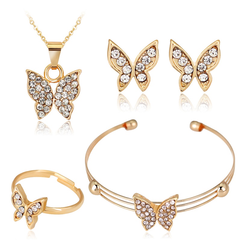 Butterfly Necklace Earrings Ring Bracelet Set