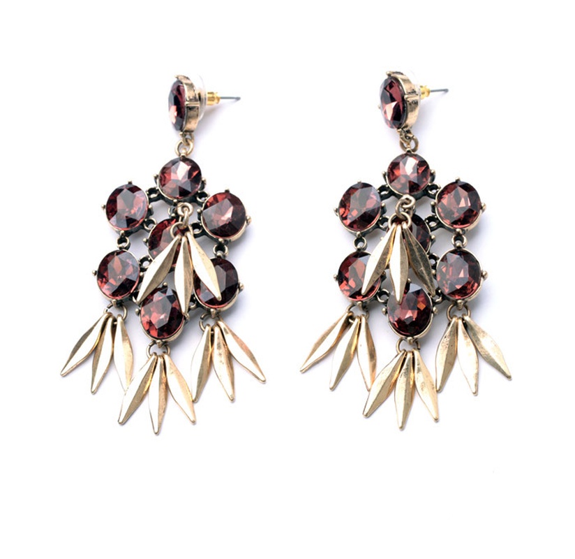 Occident alloy Drill set earring  Red wine  NHQD2278