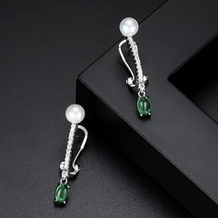 Simple Alloy Inlaid precious stones Earrings  (Main stone green -07F12)  NHTM0084-Main stone green -07F12