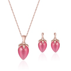 Occident and the United States alloy Rhinestone Necklace set (Rose alloy / 61172332)  NHXS1295
