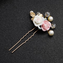 Horquilla para niños de cerámica Rosa estilo antiguo ropa china Han hecho a mano en forma de U broche para el cabello perla tocado para el cabello adorno de novia