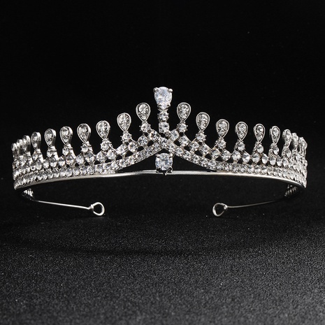 AliExpress Hot Selling Bridal Ornament European and American Zircon with Diamond Crown Hair Clasp Wedding Dress Headdress Accessories Factory Direct Sales's discount tags