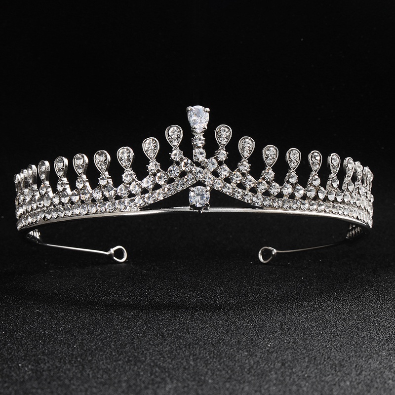 AliExpress Hot Selling Bridal Ornament European and American Zircon with Diamond Crown Hair Clasp Wedding Dress Headdress Accessories Factory Direct Sales