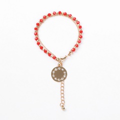 Alloy Fashion Geometric bracelet  (Round pendant + red bead chain) NHHN0328-Round-pendant-red-bead-chain