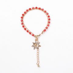Alloy Fashion Flowers bracelet  (Flower pendant + red bead chain) NHHN0343-Flower-pendant-red-bead-chain