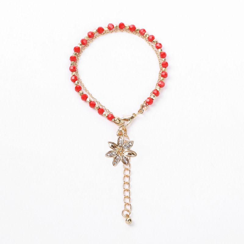 Alloy Fashion Flowers bracelet  Flower pendant + red bead chain NHHN0343Flowerpendantredbeadchain