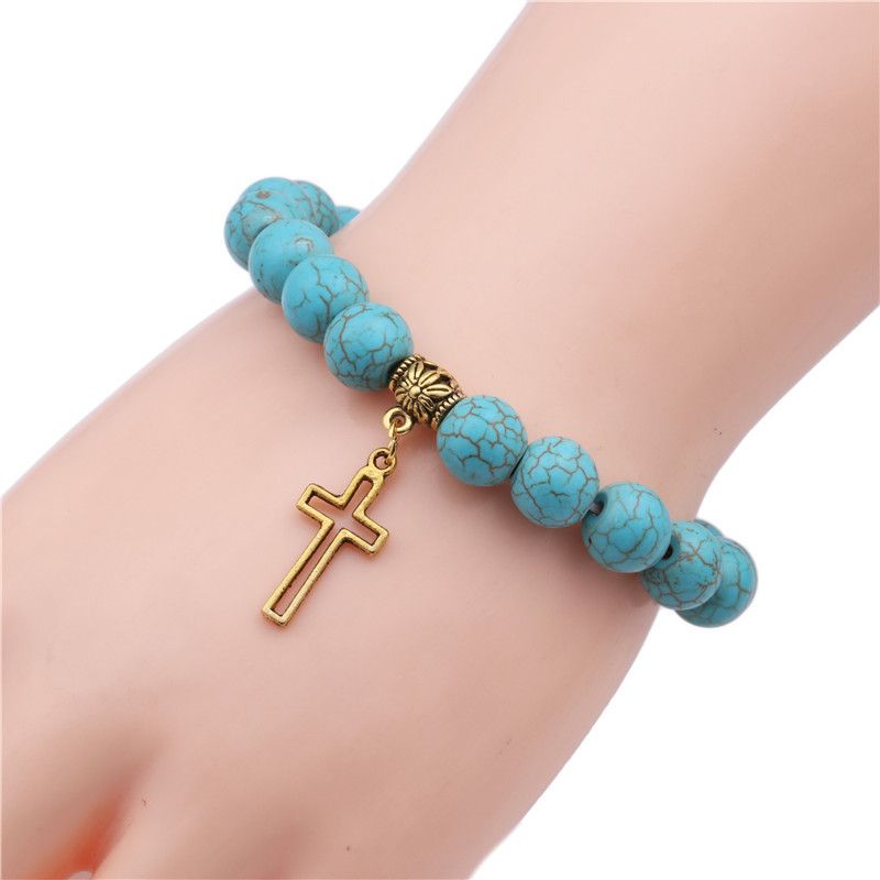 Natural Stone Fashion Cross bracelet  Alloy cross NHYL0382Alloycross