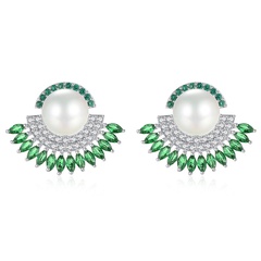 Alloy Korea  earring  (White alloy green zirconium T08F03) NHTM0552-White-alloy-green-zirconium-T08F03