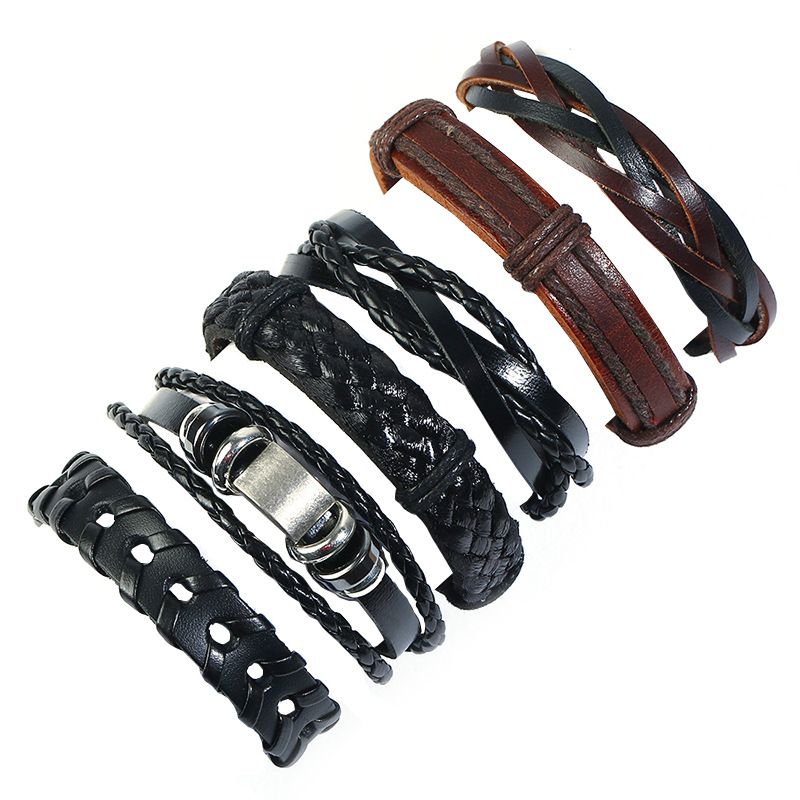 Leather Fashion Geometric bracelet  Sixpiece set NHPK2180Sixpieceset