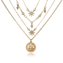 2018 Ali Express neuen Stil Schmuck mehr schicht ige Diamant sechs zackige Stern Diamant Halskette geometrische mehr schicht ige Perle Schlüsselbein kette