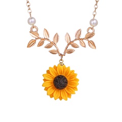 Ornament Cross-Border New Arrival Fashion Sunflower Necklace Leaves Flowers Europe and America Creative Women