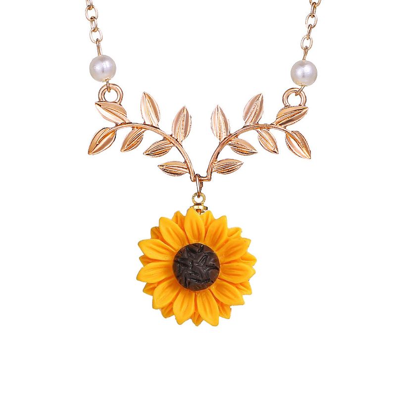 Ornament CrossBorder New Arrival Fashion Sunflower Necklace Leaves Flowers Europe and America Creative Women