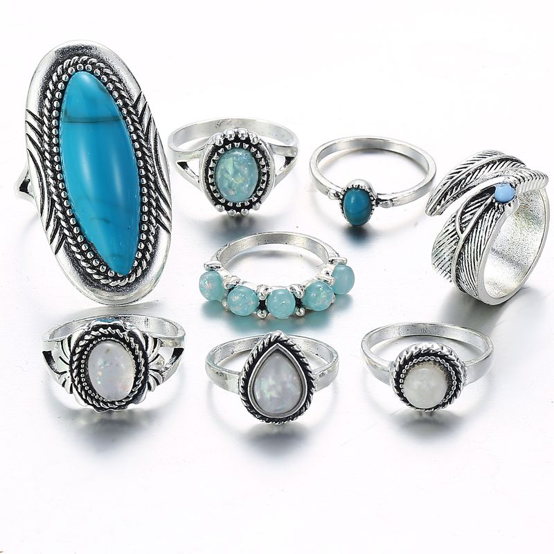 Alloy Fashion Geometric Ring  Turquoise 8 piece set ring GCH0402 NHPJ0060Turquoise8piecesetringGCH0402