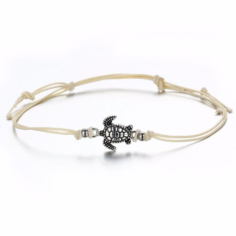 Wish CrossBorder New Arrival Vintage Wax Rope Turtle Anklet Bracelet Antique Silver ThreeColor Turtle Beach Anklet Wholesale