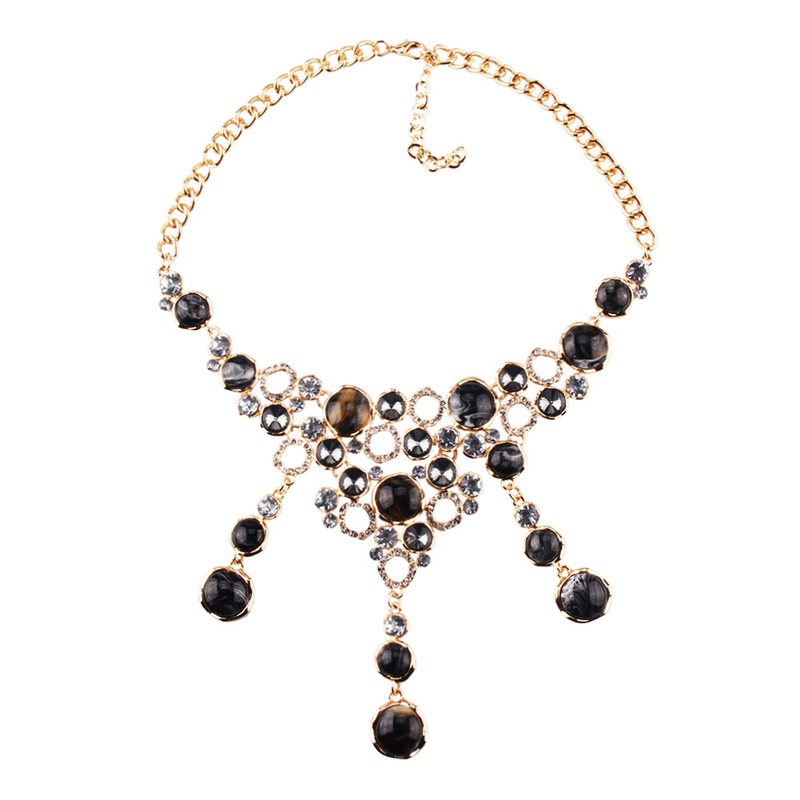 Imitated crystalCZ Fashion Geometric necklace  black NHJQ11001black