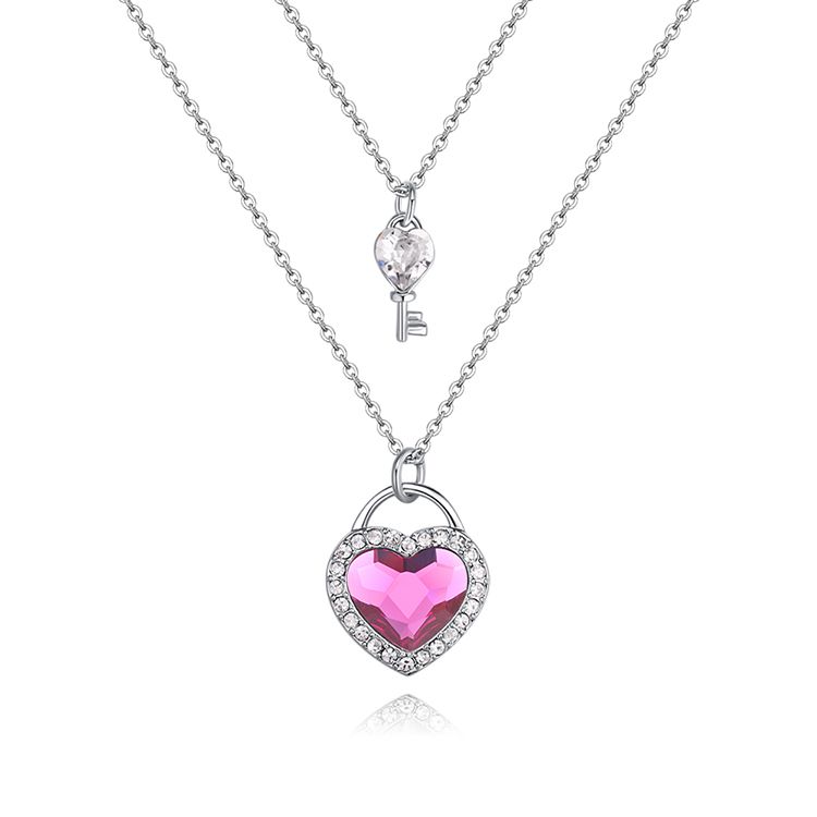 Austrian Imitated crystal Necklace - Heart Key Love (White + Light ...