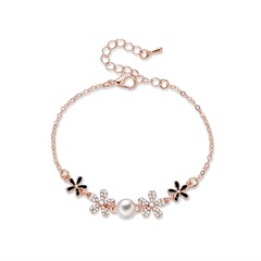 Tendance de la Mode coréenne Simple Forme De Fleur Chic Exquis Bracelet Perle Strass Incrusté Réglable Main Bijoux