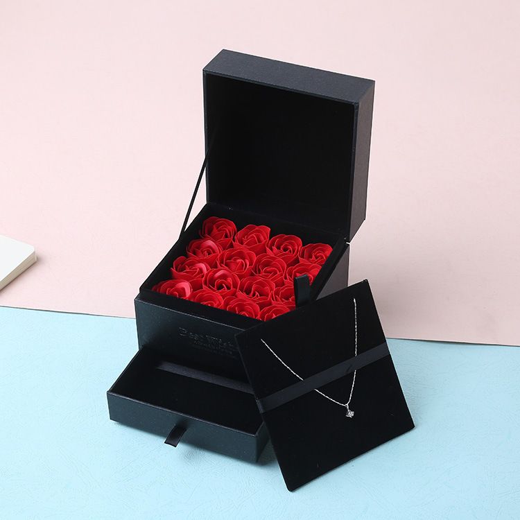 Chinesischer Valentinstag 16 Rosen seifen blumen Schmucks cha tulle Doppels chlaf Juwelier geschft Schmuck quadratische Geschenk box