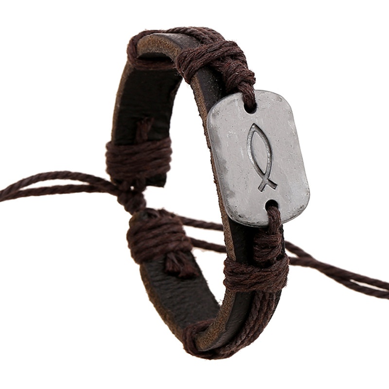 Leather Fashion Geometric bracelet  brown NHPK1290brown
