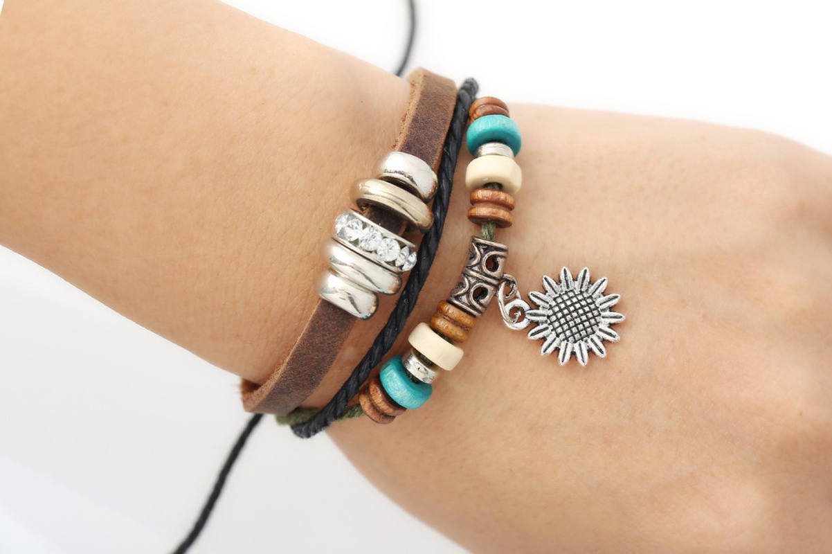 Leather Korea Geometric bracelet  brown NHPK1407brown