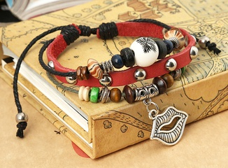 Leather Fashion Geometric bracelet  (red) NHPK1473-red