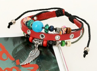 Leather Korea Geometric bracelet  (red) NHPK1297-red