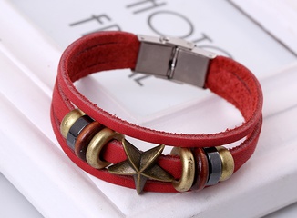 Leather Korea Geometric bracelet  (red) NHPK1389-red