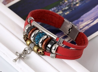 Leather Korea Geometric bracelet  (red) NHPK1422-red