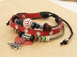 Leather Korea Geometric bracelet  (red) NHPK1511-red