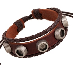 Leather Vintage Geometric bracelet  (Photo Color) NHPK1522-Photo Color