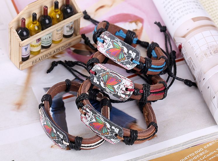 Leather Fashion Geometric bracelet  Fourcolor ropes are made NHPK1547Fourcolor ropes are made