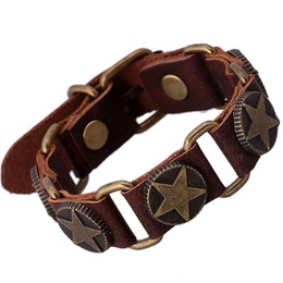 Leather Fashion Geometric bracelet  Brown round fivepointed star NHPK1584Brown round fivepointed starpicture1