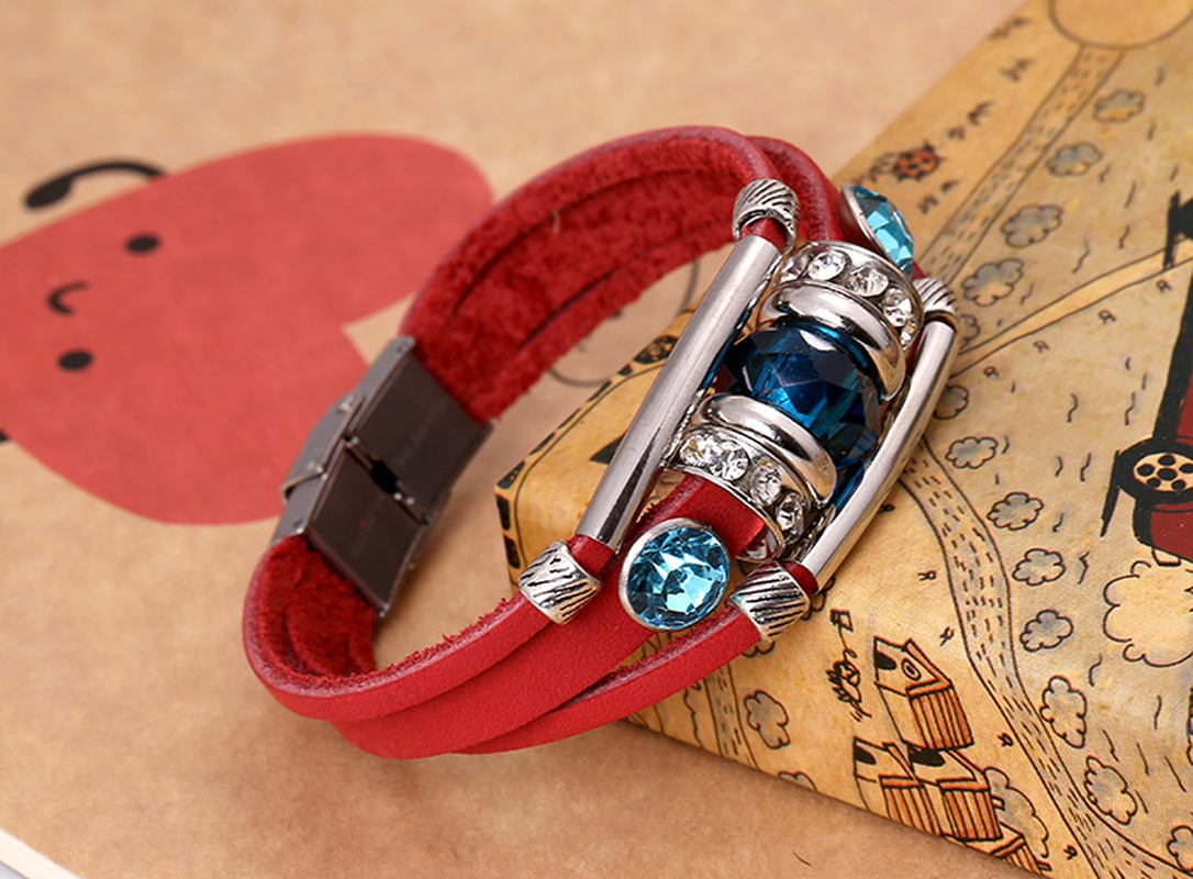 Leather Fashion Geometric bracelet  red NHPK1594red