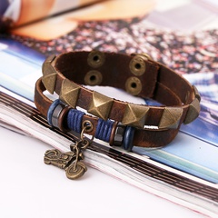 Leather Vintage Geometric bracelet  (Photo Color) NHPK1598-Photo Color