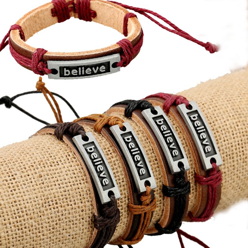 Leather Vintage Geometric bracelet  Fourcolor ropes are made NHPK1610Fourcolor ropes are made