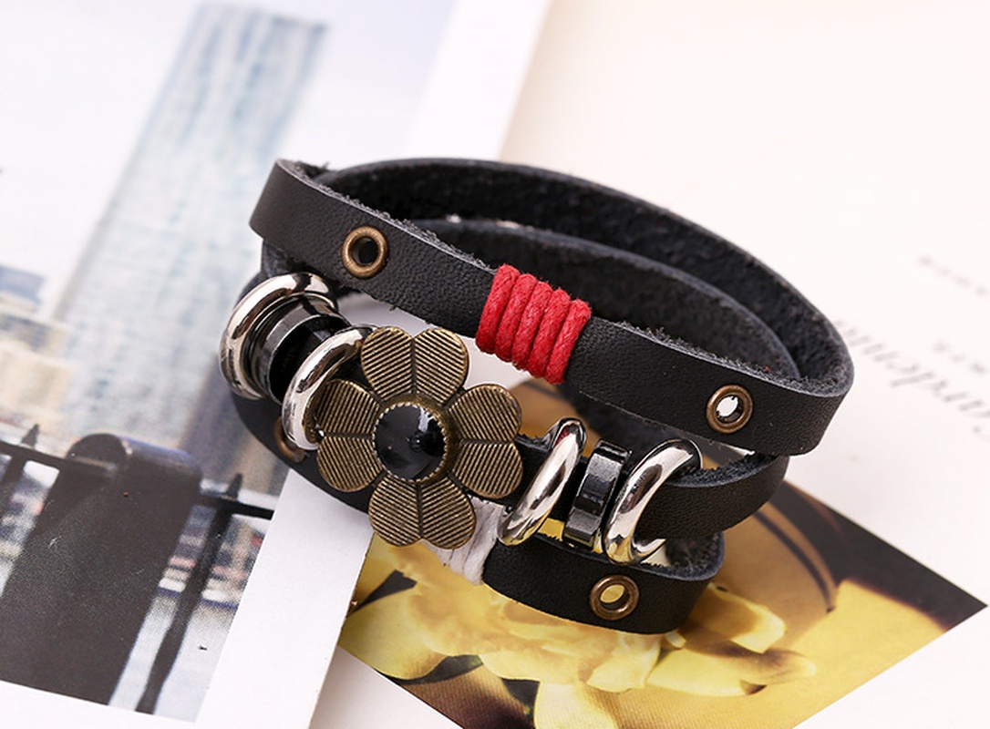 Leather Korea Geometric bracelet  black NHPK1646black