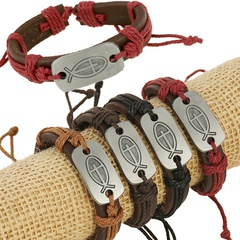 Leather Korea Geometric bracelet  (Four-color ropes are made) NHPK1671-Four-color ropes are made