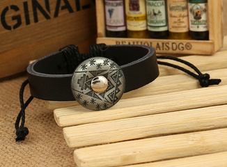 Leather Vintage Geometric bracelet  (black) NHPK1698-black