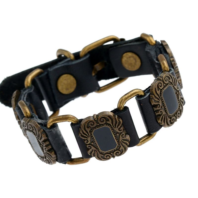 Leather Fashion Geometric bracelet  black NHPK1717black